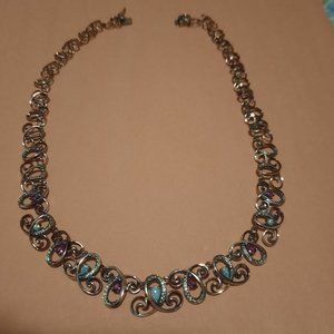 Gold Plated Silver with diamond accents, opals, pink sapphires - 17 inches